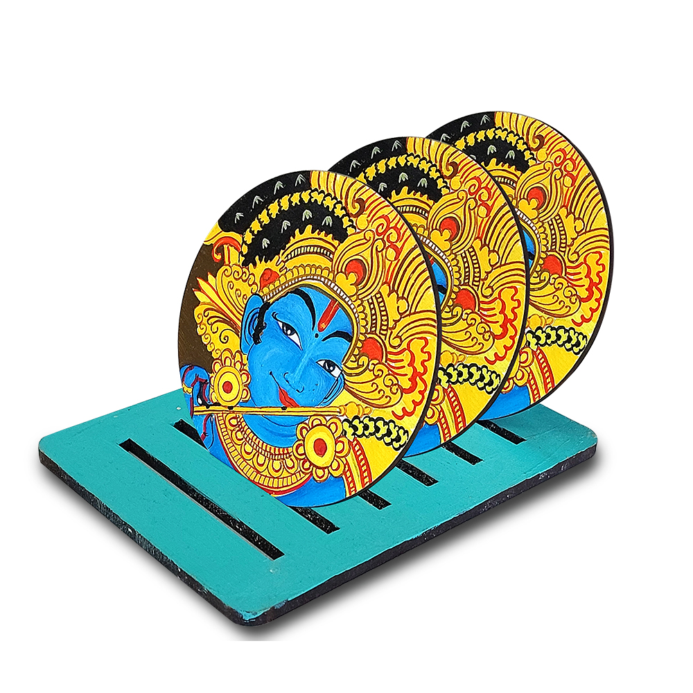 Kerala Mural Art on Round Tea Coasters with Stand DIY Kit by Penkraft